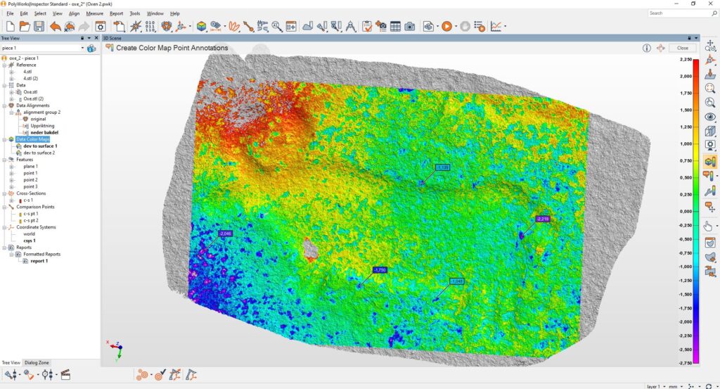 Bilden visar en 3D-modell i ett programfönster, modellen har olika färger 