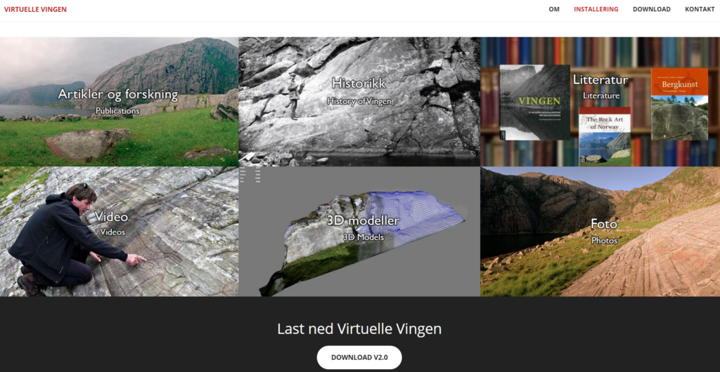 Bilden visar ett websidan Virtuelle Vingen. Den består av sex stycken tematiska bilder.